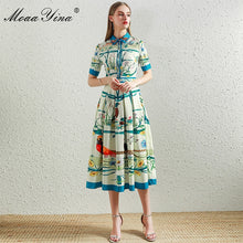 Lade das Bild in den Galerie-Viewer, MoaaYina Fashion Designer dress Summer Women Dress Beaded turn-down collar Short sleeve Floral-Print Dresses