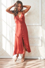 Lade das Bild in den Galerie-Viewer, 2020 Summer Backless Split Long Red Dresses for Woman Solid V Neck Maxi Spaghetti Strap Dress Beach Wear Boho Women Clothes