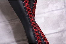 Lade das Bild in den Galerie-Viewer, Women Sexy Wetlook Faux Leather Lingerie Exotic Lace up Pants PU leggins Latex Catsuit PVC Clubwear costume Lady fetish trousers
