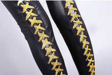 Lade das Bild in den Galerie-Viewer, Women Sexy Wetlook Faux Leather Lingerie Exotic Lace up Pants PU leggins Latex Catsuit PVC Clubwear costume Lady fetish trousers
