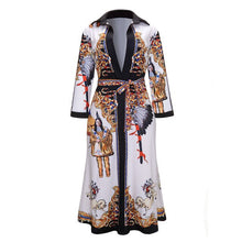 Lade das Bild in den Galerie-Viewer, 2020 Vintage Women V Neck Scarf Print Belted Wrap Casual Dress Half Sleeve Party Midii Dress Vacation Ladies Dresses
