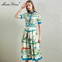 Lade das Bild in den Galerie-Viewer, MoaaYina Fashion Designer dress Summer Women Dress Beaded turn-down collar Short sleeve Floral-Print Dresses
