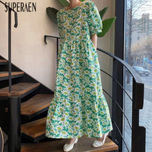 Lade das Bild in den Galerie-Viewer, SuperAen Korean Style Women Long Dress Summer New 2020 Short Sleeve Ladies Dress Cotton Fashion Print Women Clothing
